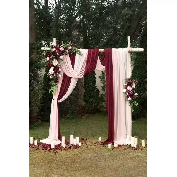 imageLings Moment Deluxe White Beige Artificial Wedding Arch Flowers with Drapes KitPack of 5 2pcs Flower Arrangements 3pcs Hanging Sheer Drapes Ceremony Arbor Reception Backdrop Rose Floral DecorationsRed Inspiration  Romantic Marsala