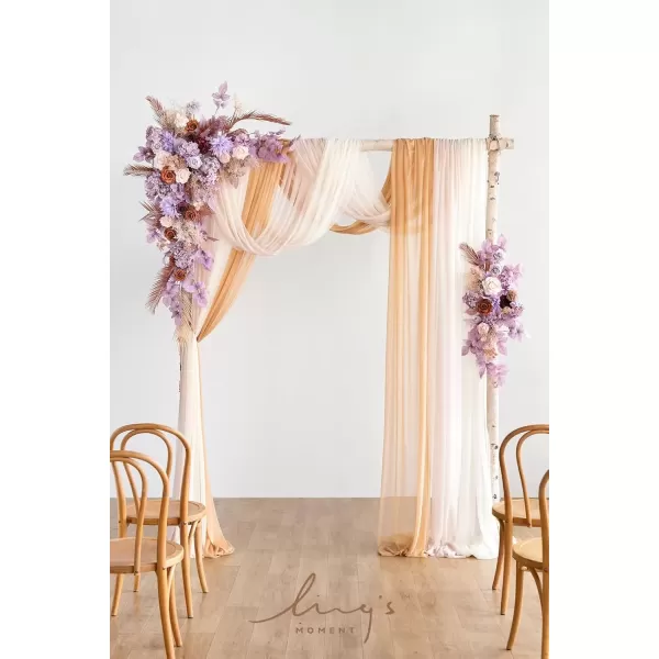 imageLings Moment Deluxe White Beige Artificial Wedding Arch Flowers with Drapes KitPack of 5 2pcs Flower Arrangements 3pcs Hanging Sheer Drapes Ceremony Arbor Reception Backdrop Rose Floral DecorationsOrange Inspiration  Aster  Mustand