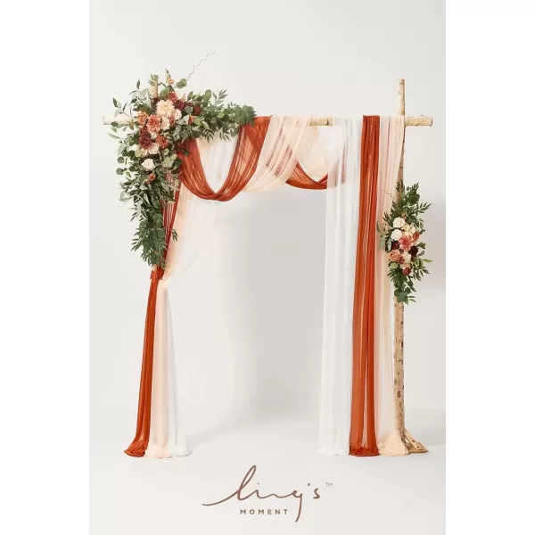 imageLings Moment Deluxe White Beige Artificial Wedding Arch Flowers with Drapes KitPack of 5 2pcs Flower Arrangements 3pcs Hanging Sheer Drapes Ceremony Arbor Reception Backdrop Rose Floral DecorationsOrange Inspiration  Sunset Terracotta