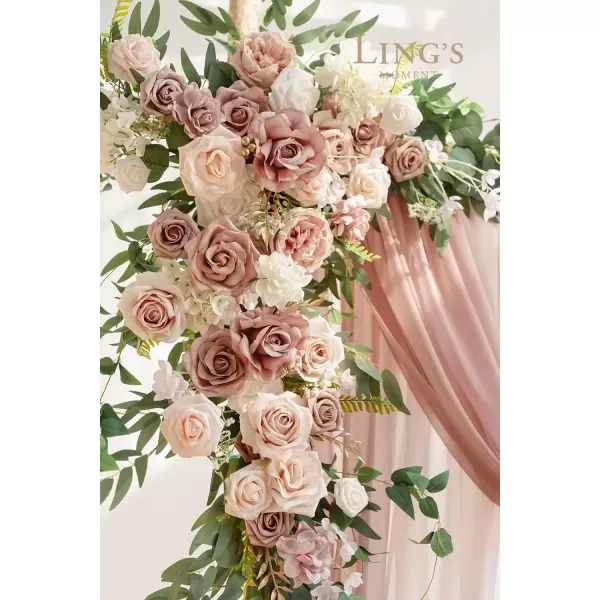 imageLings Moment Deluxe White Beige Artificial Wedding Arch Flowers with Drapes KitPack of 5 2pcs Flower Arrangements 3pcs Hanging Sheer Drapes Ceremony Arbor Reception Backdrop Rose Floral DecorationsDusty Rose Inspiration  Dusty Rose  Cream