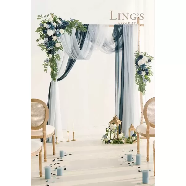 imageLings Moment Deluxe White Beige Artificial Wedding Arch Flowers with Drapes KitPack of 5 2pcs Flower Arrangements 3pcs Hanging Sheer Drapes Ceremony Arbor Reception Backdrop Rose Floral DecorationsBlue Inspiration  Dusty Blue  Navy