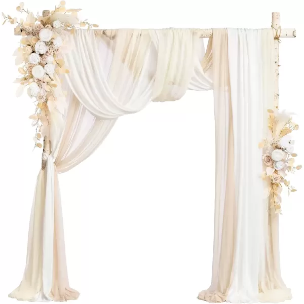 imageLings Moment Deluxe White Beige Artificial Wedding Arch Flowers with Drapes KitPack of 5 2pcs Flower Arrangements 3pcs Hanging Sheer Drapes Ceremony Arbor Reception Backdrop Rose Floral DecorationsWhite Inspiration  White  Beige