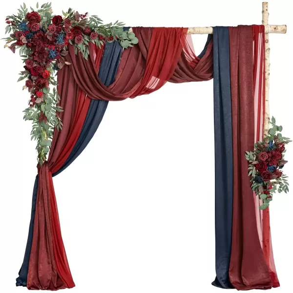 imageLings Moment Deluxe White Beige Artificial Wedding Arch Flowers with Drapes KitPack of 5 2pcs Flower Arrangements 3pcs Hanging Sheer Drapes Ceremony Arbor Reception Backdrop Rose Floral DecorationsRed Inspiration  Burgundy  Navy