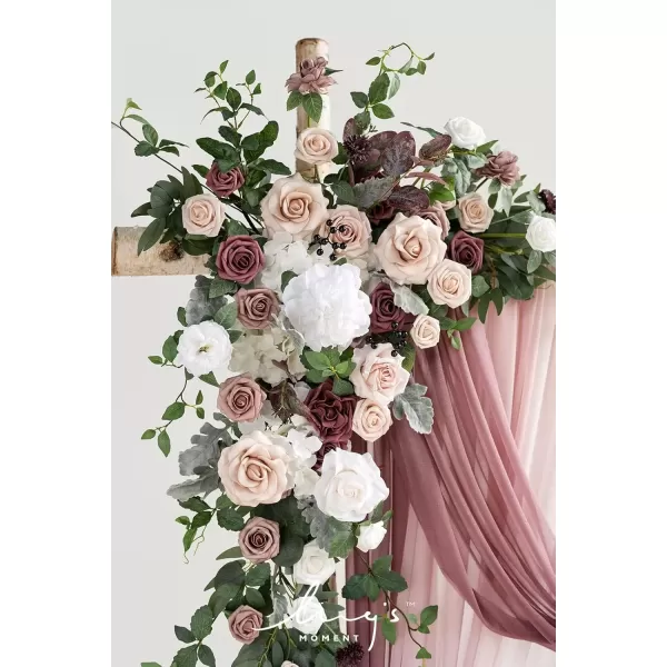 imageLings Moment Deluxe White Beige Artificial Wedding Arch Flowers with Drapes KitPack of 5 2pcs Flower Arrangements 3pcs Hanging Sheer Drapes Ceremony Arbor Reception Backdrop Rose Floral DecorationsDusty Rose Inspiration  Dusty Rose  Mauve