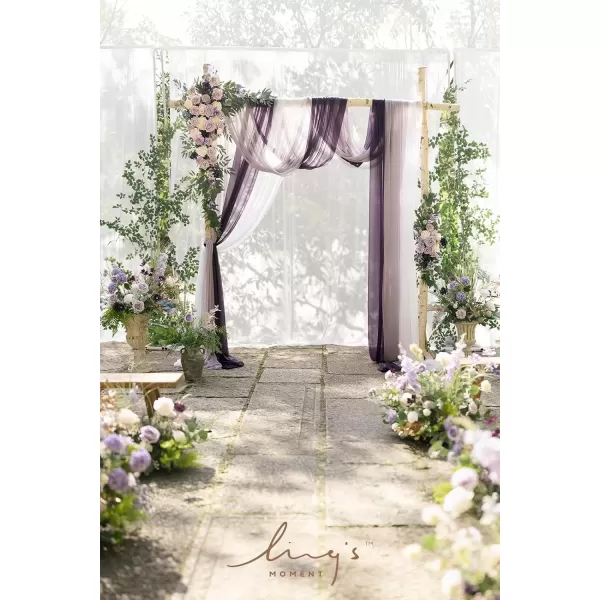 imageLings Moment Deluxe White Beige Artificial Wedding Arch Flowers with Drapes KitPack of 5 2pcs Flower Arrangements 3pcs Hanging Sheer Drapes Ceremony Arbor Reception Backdrop Rose Floral DecorationsPurple Inspiration  Lilac  Cream