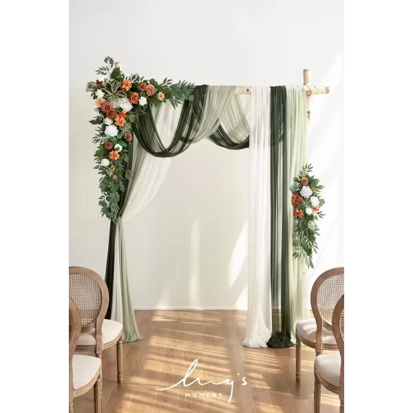 imageLings Moment Deluxe White Beige Artificial Wedding Arch Flowers with Drapes KitPack of 5 2pcs Flower Arrangements 3pcs Hanging Sheer Drapes Ceremony Arbor Reception Backdrop Rose Floral DecorationsOrange Inspiration  Emerald  Burnt Orange