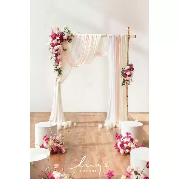 imageLings Moment Deluxe White Beige Artificial Wedding Arch Flowers with Drapes KitPack of 5 2pcs Flower Arrangements 3pcs Hanging Sheer Drapes Ceremony Arbor Reception Backdrop Rose Floral DecorationsPassionate Pink  Blush