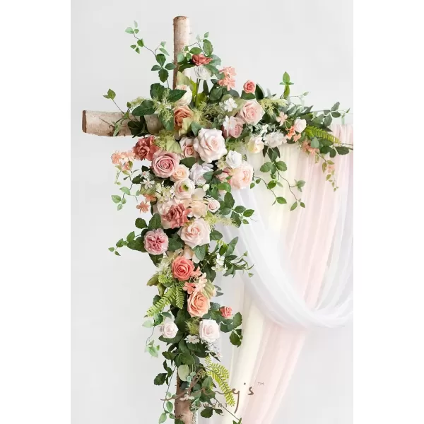 imageLings Moment Deluxe White Beige Artificial Wedding Arch Flowers with Drapes KitPack of 5 2pcs Flower Arrangements 3pcs Hanging Sheer Drapes Ceremony Arbor Reception Backdrop Rose Floral DecorationsGarden Blush