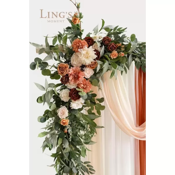 imageLings Moment Deluxe White Beige Artificial Wedding Arch Flowers with Drapes KitPack of 5 2pcs Flower Arrangements 3pcs Hanging Sheer Drapes Ceremony Arbor Reception Backdrop Rose Floral DecorationsOrange Inspiration  Sunset Terracotta