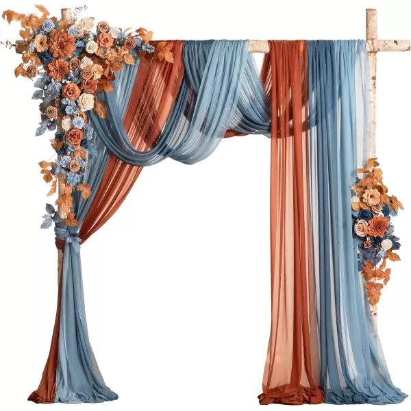 imageLings Moment Deluxe White Beige Artificial Wedding Arch Flowers with Drapes KitPack of 5 2pcs Flower Arrangements 3pcs Hanging Sheer Drapes Ceremony Arbor Reception Backdrop Rose Floral DecorationsOrange Inspiration  Burnt Orange  Navy Blue