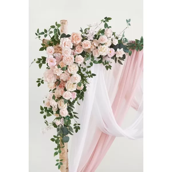 imageLings Moment Deluxe White Beige Artificial Wedding Arch Flowers with Drapes KitPack of 5 2pcs Flower Arrangements 3pcs Hanging Sheer Drapes Ceremony Arbor Reception Backdrop Rose Floral DecorationsBlush Pink