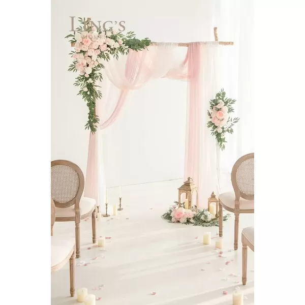 imageLings Moment Deluxe White Beige Artificial Wedding Arch Flowers with Drapes KitPack of 5 2pcs Flower Arrangements 3pcs Hanging Sheer Drapes Ceremony Arbor Reception Backdrop Rose Floral DecorationsDusty Rose Inspiration  Blush  Cream