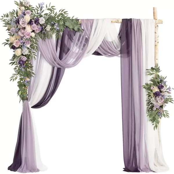 imageLings Moment Deluxe White Beige Artificial Wedding Arch Flowers with Drapes KitPack of 5 2pcs Flower Arrangements 3pcs Hanging Sheer Drapes Ceremony Arbor Reception Backdrop Rose Floral DecorationsPurple Inspiration  Lilac  Cream