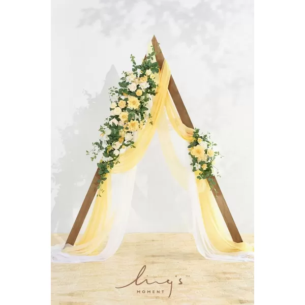 imageLings Moment Deluxe White Beige Artificial Wedding Arch Flowers with Drapes KitPack of 5 2pcs Flower Arrangements 3pcs Hanging Sheer Drapes Ceremony Arbor Reception Backdrop Rose Floral DecorationsCreamy Yellowc