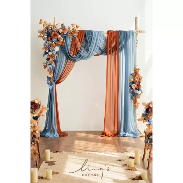 imageLings Moment Deluxe White Beige Artificial Wedding Arch Flowers with Drapes KitPack of 5 2pcs Flower Arrangements 3pcs Hanging Sheer Drapes Ceremony Arbor Reception Backdrop Rose Floral DecorationsOrange Inspiration  Burnt Orange  Navy Blue