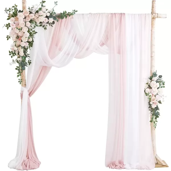 imageLings Moment Deluxe White Beige Artificial Wedding Arch Flowers with Drapes KitPack of 5 2pcs Flower Arrangements 3pcs Hanging Sheer Drapes Ceremony Arbor Reception Backdrop Rose Floral DecorationsBlush Pink