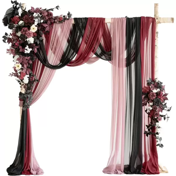 imageLings Moment Deluxe White Beige Artificial Wedding Arch Flowers with Drapes KitPack of 5 2pcs Flower Arrangements 3pcs Hanging Sheer Drapes Ceremony Arbor Reception Backdrop Rose Floral DecorationsRed Inspiration  Moody Burgundy  Black