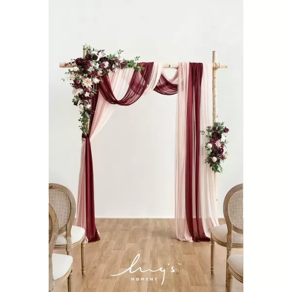 imageLings Moment Deluxe White Beige Artificial Wedding Arch Flowers with Drapes KitPack of 5 2pcs Flower Arrangements 3pcs Hanging Sheer Drapes Ceremony Arbor Reception Backdrop Rose Floral DecorationsRed Inspiration  Romantic Marsala