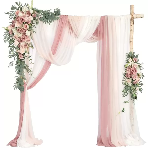 imageLings Moment Deluxe White Beige Artificial Wedding Arch Flowers with Drapes KitPack of 5 2pcs Flower Arrangements 3pcs Hanging Sheer Drapes Ceremony Arbor Reception Backdrop Rose Floral DecorationsDusty Rose Inspiration  Dusty Rose  Cream