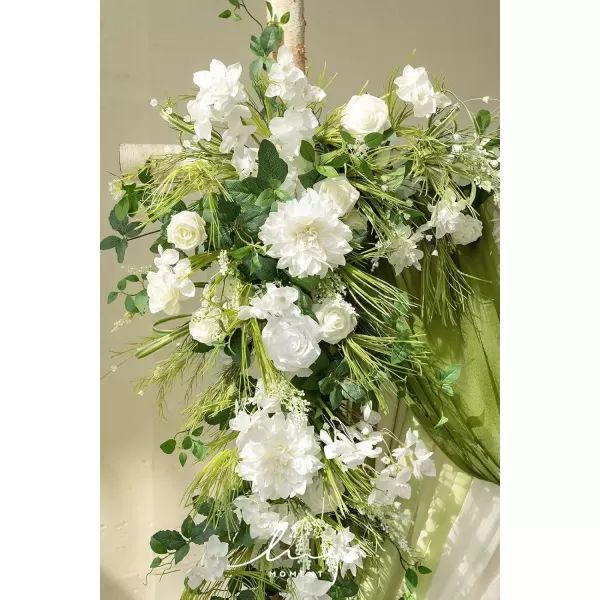 imageLings Moment Deluxe White Beige Artificial Wedding Arch Flowers with Drapes KitPack of 5 2pcs Flower Arrangements 3pcs Hanging Sheer Drapes Ceremony Arbor Reception Backdrop Rose Floral DecorationsLily of the Valley White