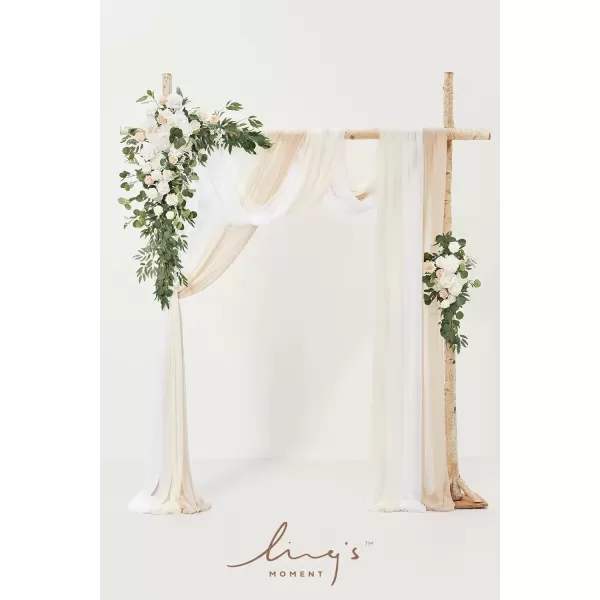 imageLings Moment Deluxe White Beige Artificial Wedding Arch Flowers with Drapes KitPack of 5 2pcs Flower Arrangements 3pcs Hanging Sheer Drapes Ceremony Arbor Reception Backdrop Rose Floral DecorationsWhite  Sage2024 New