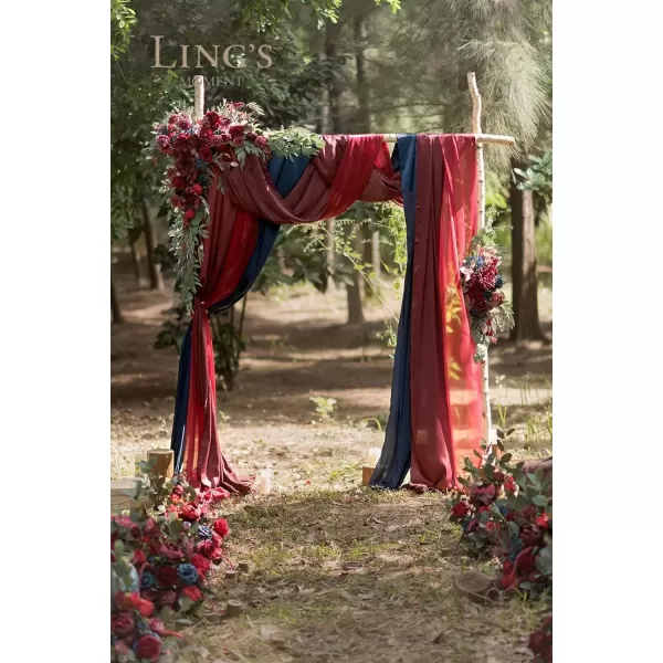 imageLings Moment Deluxe White Beige Artificial Wedding Arch Flowers with Drapes KitPack of 5 2pcs Flower Arrangements 3pcs Hanging Sheer Drapes Ceremony Arbor Reception Backdrop Rose Floral DecorationsRed Inspiration  Burgundy  Navy