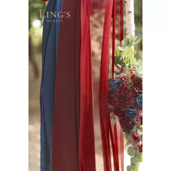 imageLings Moment Deluxe White Beige Artificial Wedding Arch Flowers with Drapes KitPack of 5 2pcs Flower Arrangements 3pcs Hanging Sheer Drapes Ceremony Arbor Reception Backdrop Rose Floral DecorationsRed Inspiration  Burgundy  Navy