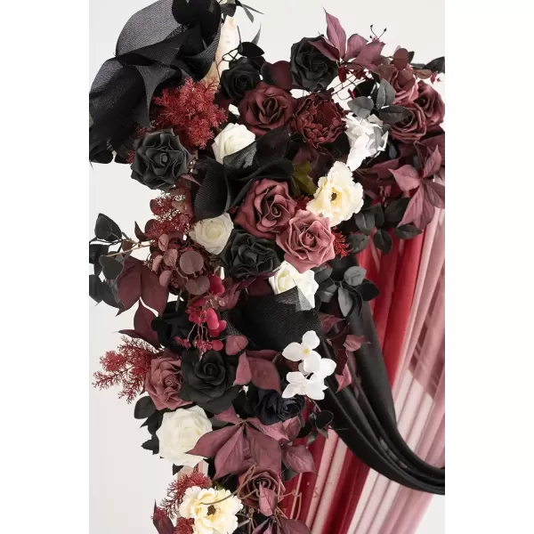 imageLings Moment Deluxe White Beige Artificial Wedding Arch Flowers with Drapes KitPack of 5 2pcs Flower Arrangements 3pcs Hanging Sheer Drapes Ceremony Arbor Reception Backdrop Rose Floral DecorationsRed Inspiration  Moody Burgundy  Black