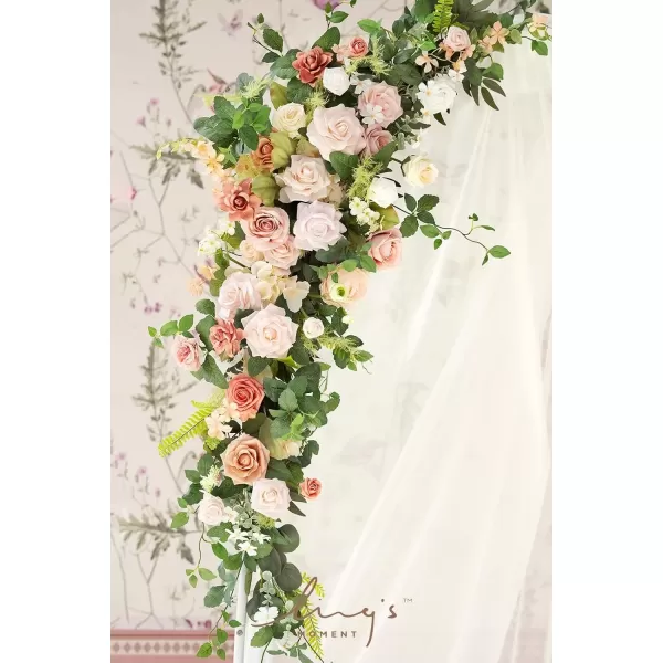 imageLings Moment Deluxe White Beige Artificial Wedding Arch Flowers with Drapes KitPack of 5 2pcs Flower Arrangements 3pcs Hanging Sheer Drapes Ceremony Arbor Reception Backdrop Rose Floral DecorationsGarden Blush