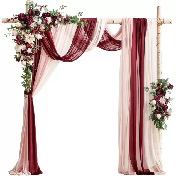 imageLings Moment Deluxe White Beige Artificial Wedding Arch Flowers with Drapes KitPack of 5 2pcs Flower Arrangements 3pcs Hanging Sheer Drapes Ceremony Arbor Reception Backdrop Rose Floral DecorationsRed Inspiration  Romantic Marsala