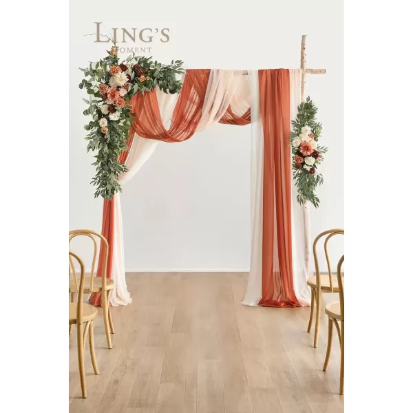 imageLings Moment Deluxe White Beige Artificial Wedding Arch Flowers with Drapes KitPack of 5 2pcs Flower Arrangements 3pcs Hanging Sheer Drapes Ceremony Arbor Reception Backdrop Rose Floral DecorationsOrange Inspiration  Sunset Terracotta