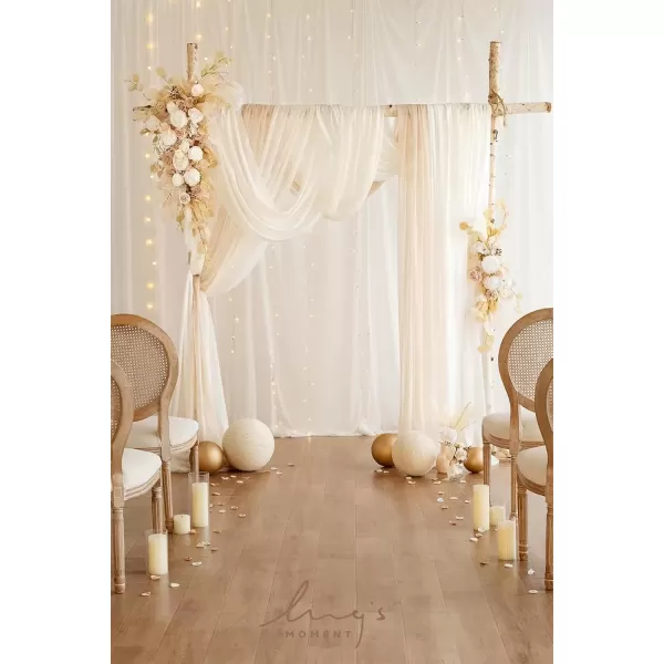 imageLings Moment Deluxe White Beige Artificial Wedding Arch Flowers with Drapes KitPack of 5 2pcs Flower Arrangements 3pcs Hanging Sheer Drapes Ceremony Arbor Reception Backdrop Rose Floral DecorationsWhite Inspiration  White  Beige