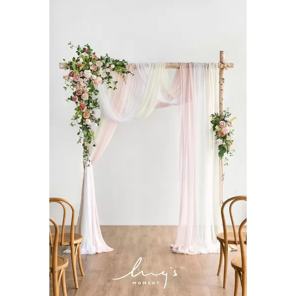 imageLings Moment Deluxe White Beige Artificial Wedding Arch Flowers with Drapes KitPack of 5 2pcs Flower Arrangements 3pcs Hanging Sheer Drapes Ceremony Arbor Reception Backdrop Rose Floral DecorationsGarden Blush