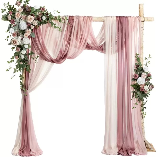 imageLings Moment Deluxe White Beige Artificial Wedding Arch Flowers with Drapes KitPack of 5 2pcs Flower Arrangements 3pcs Hanging Sheer Drapes Ceremony Arbor Reception Backdrop Rose Floral DecorationsDusty Rose Inspiration  Dusty Rose  Mauve