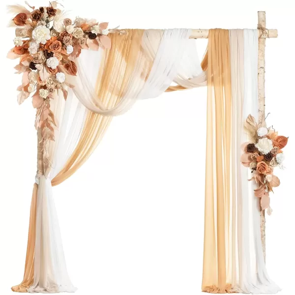 imageLings Moment Deluxe White Beige Artificial Wedding Arch Flowers with Drapes KitPack of 5 2pcs Flower Arrangements 3pcs Hanging Sheer Drapes Ceremony Arbor Reception Backdrop Rose Floral DecorationsOrange Inspiration  Rust  Sepia