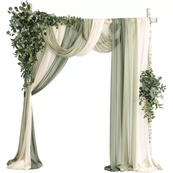 imageLings Moment Deluxe White Beige Artificial Wedding Arch Flowers with Drapes KitPack of 5 2pcs Flower Arrangements 3pcs Hanging Sheer Drapes Ceremony Arbor Reception Backdrop Rose Floral DecorationsWhite Inspiration  Sage Green