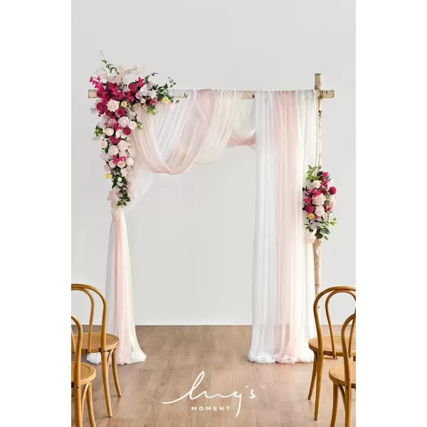 imageLings Moment Deluxe White Beige Artificial Wedding Arch Flowers with Drapes KitPack of 5 2pcs Flower Arrangements 3pcs Hanging Sheer Drapes Ceremony Arbor Reception Backdrop Rose Floral DecorationsPassionate Pink  Blush