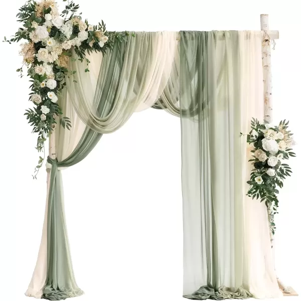 imageLings Moment Deluxe White Beige Artificial Wedding Arch Flowers with Drapes KitPack of 5 2pcs Flower Arrangements 3pcs Hanging Sheer Drapes Ceremony Arbor Reception Backdrop Rose Floral DecorationsEmerald  Tawny Beige