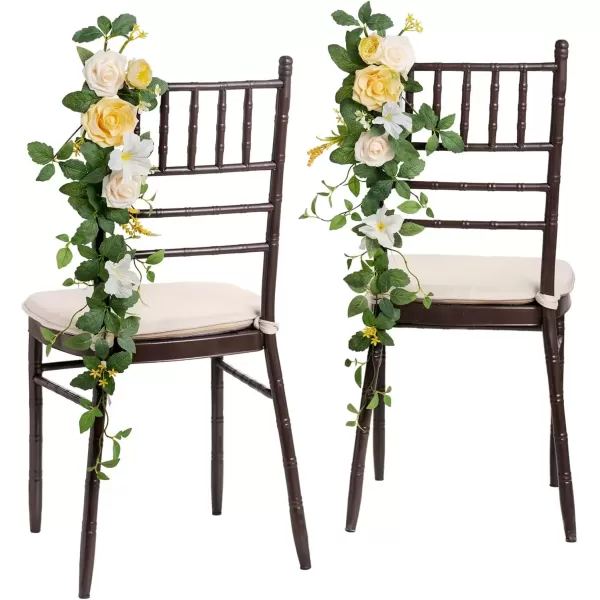 imageLings Moment Fall 10pcs Wedding Chair Decorations Aisle Floral Swag Artificial Pew Flowers Hanging Garland White ampamp Beige For Ceremony Reception Church Rose Floral Faux Arrangement Party Outdoor DecorCreamy Yellow