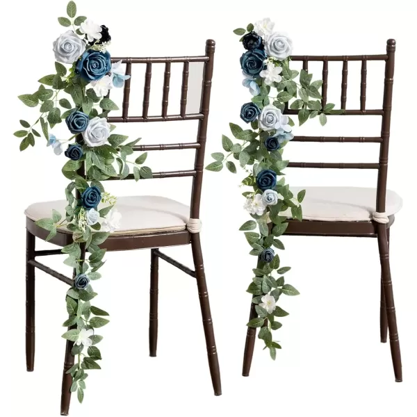 imageLings Moment Fall 10pcs Wedding Chair Decorations Aisle Floral Swag Artificial Pew Flowers Hanging Garland White ampamp Beige For Ceremony Reception Church Rose Floral Faux Arrangement Party Outdoor DecorDusty Blue  Navy