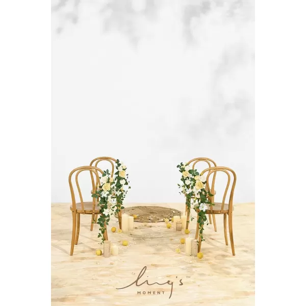 imageLings Moment Fall 10pcs Wedding Chair Decorations Aisle Floral Swag Artificial Pew Flowers Hanging Garland White ampamp Beige For Ceremony Reception Church Rose Floral Faux Arrangement Party Outdoor DecorCreamy Yellow