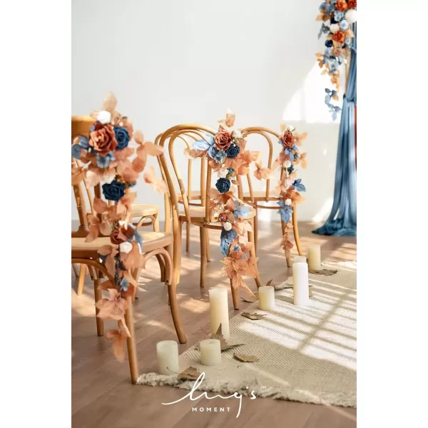 imageLings Moment Fall 10pcs Wedding Chair Decorations Aisle Floral Swag Artificial Pew Flowers Hanging Garland White ampamp Beige For Ceremony Reception Church Rose Floral Faux Arrangement Party Outdoor DecorRusset Orange  Denim Blue