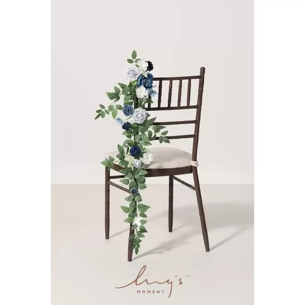 imageLings Moment Fall 10pcs Wedding Chair Decorations Aisle Floral Swag Artificial Pew Flowers Hanging Garland White ampamp Beige For Ceremony Reception Church Rose Floral Faux Arrangement Party Outdoor DecorDusty Blue  Navy