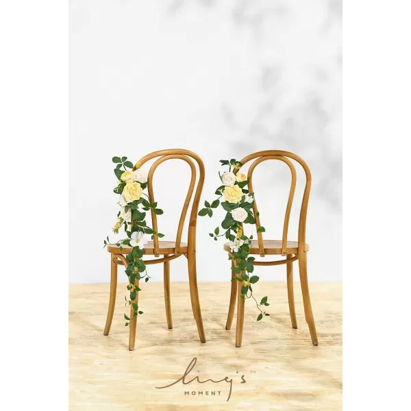 imageLings Moment Fall 10pcs Wedding Chair Decorations Aisle Floral Swag Artificial Pew Flowers Hanging Garland White ampamp Beige For Ceremony Reception Church Rose Floral Faux Arrangement Party Outdoor DecorCreamy Yellow