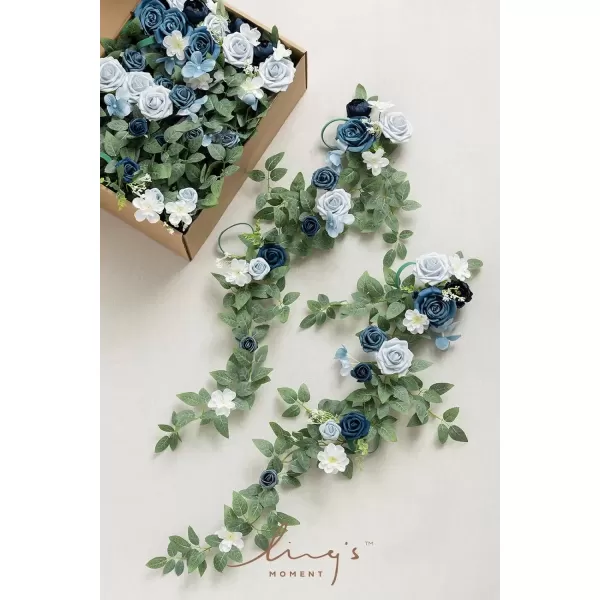 imageLings Moment Fall 10pcs Wedding Chair Decorations Aisle Floral Swag Artificial Pew Flowers Hanging Garland White ampamp Beige For Ceremony Reception Church Rose Floral Faux Arrangement Party Outdoor DecorDusty Blue  Navy