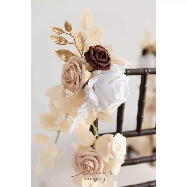 imageLings Moment Fall 10pcs Wedding Chair Decorations Aisle Floral Swag Artificial Pew Flowers Hanging Garland White ampamp Beige For Ceremony Reception Church Rose Floral Faux Arrangement Party Outdoor DecorWhite  Beige