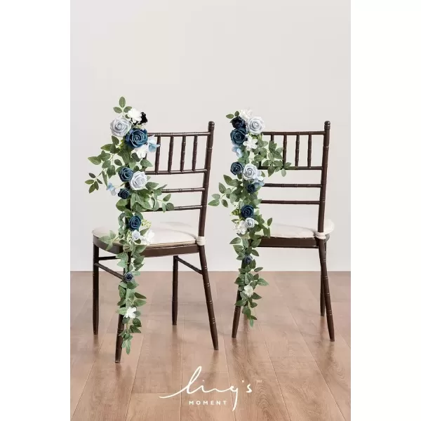 imageLings Moment Fall 10pcs Wedding Chair Decorations Aisle Floral Swag Artificial Pew Flowers Hanging Garland White ampamp Beige For Ceremony Reception Church Rose Floral Faux Arrangement Party Outdoor DecorDusty Blue  Navy