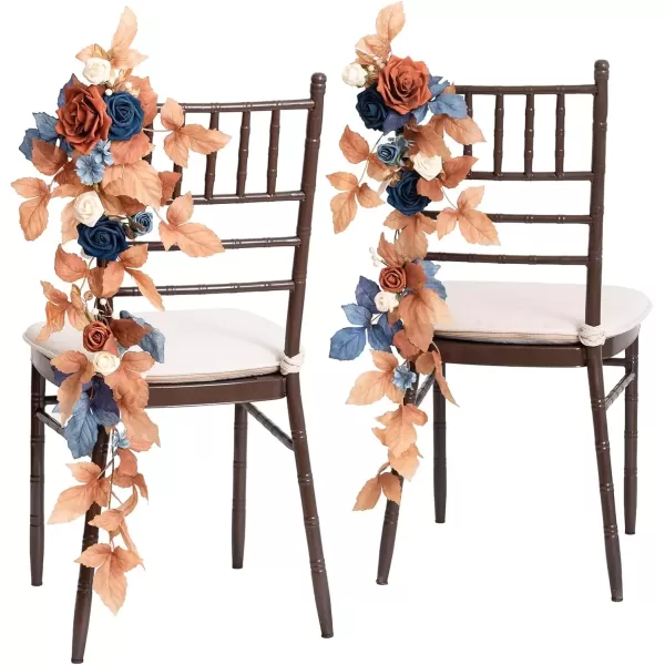 imageLings Moment Fall 10pcs Wedding Chair Decorations Aisle Floral Swag Artificial Pew Flowers Hanging Garland White ampamp Beige For Ceremony Reception Church Rose Floral Faux Arrangement Party Outdoor DecorRusset Orange  Denim Blue