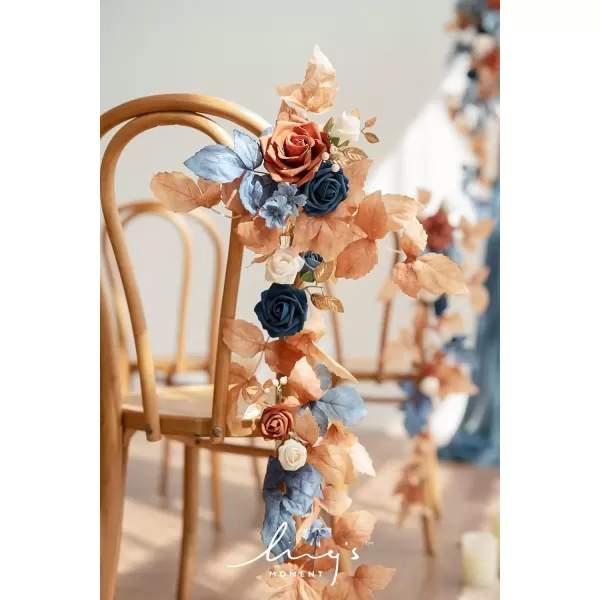 imageLings Moment Fall 10pcs Wedding Chair Decorations Aisle Floral Swag Artificial Pew Flowers Hanging Garland White ampamp Beige For Ceremony Reception Church Rose Floral Faux Arrangement Party Outdoor DecorRusset Orange  Denim Blue