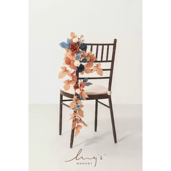 imageLings Moment Fall 10pcs Wedding Chair Decorations Aisle Floral Swag Artificial Pew Flowers Hanging Garland White ampamp Beige For Ceremony Reception Church Rose Floral Faux Arrangement Party Outdoor DecorRusset Orange  Denim Blue